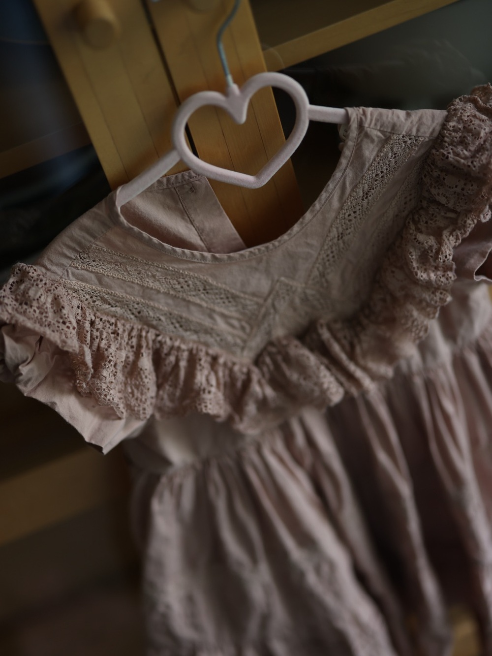 Ruffled Lace Yoke Girls' Dress in Blush Pink